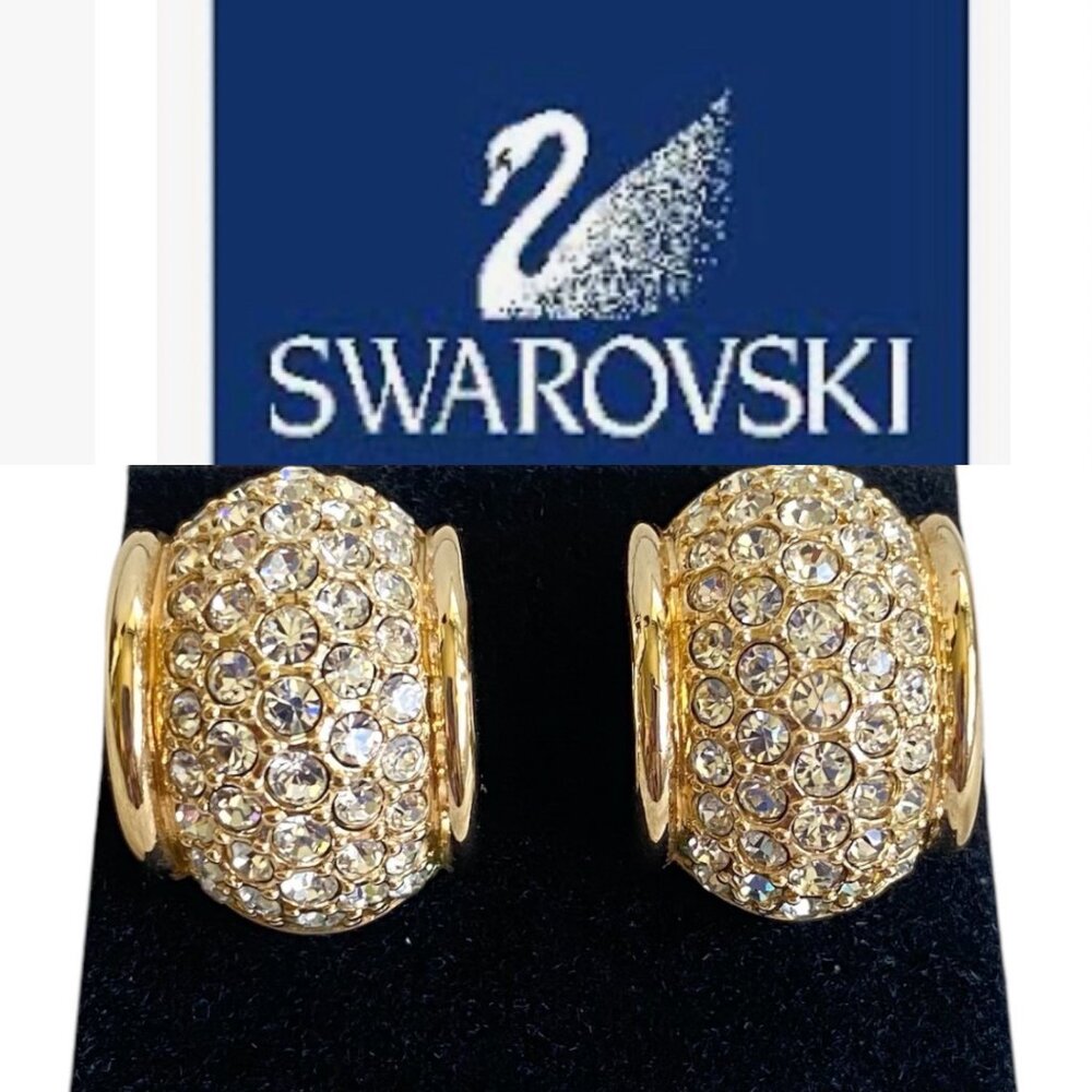 Swarovski Gold-Tone Crystal Pave Clip-On Earrings